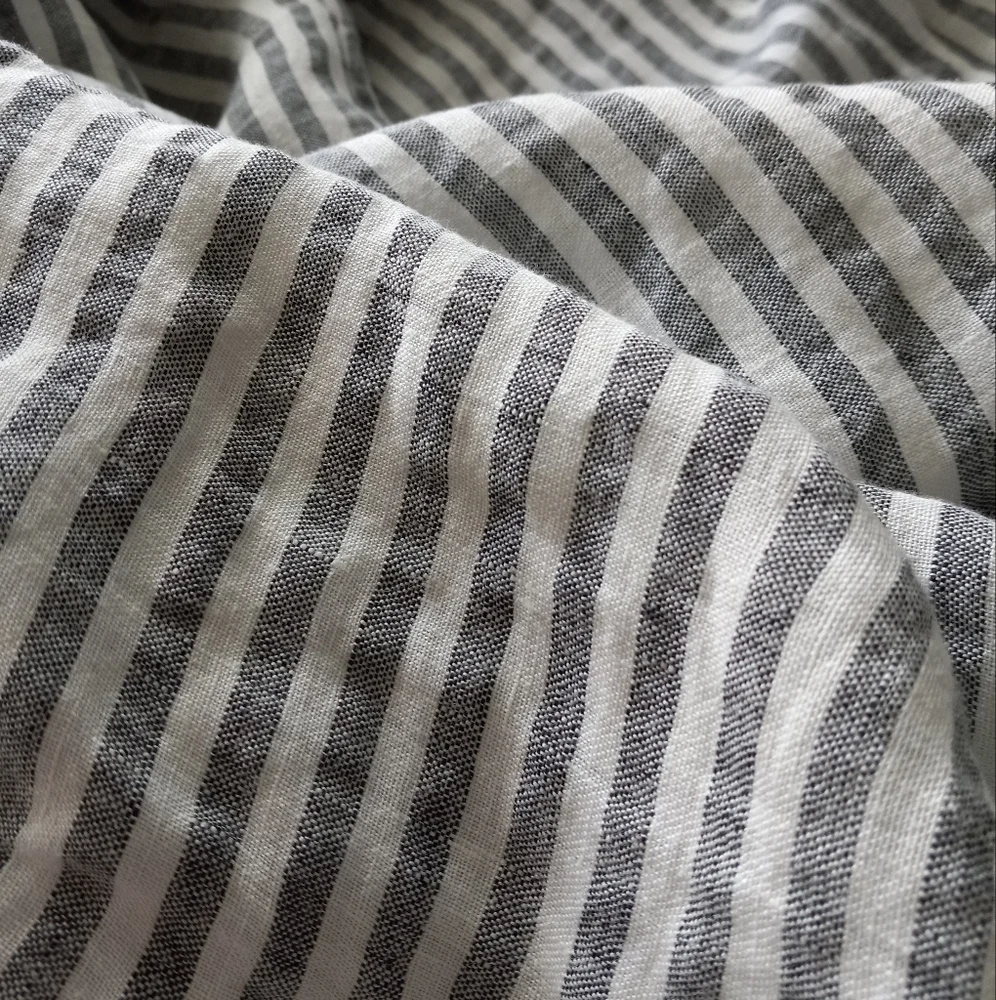 Brooklinen Washed European Linen Duvet Cover Oxford Stripe In Grey